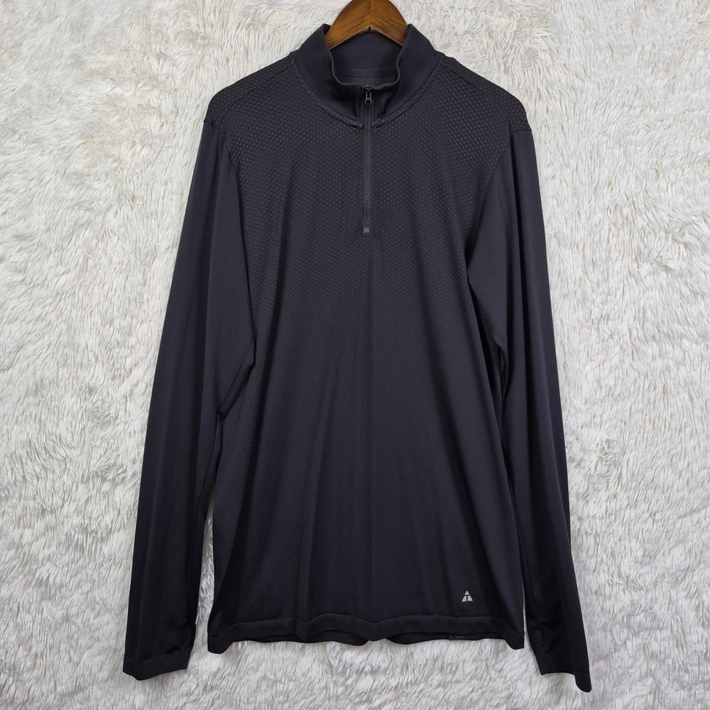 American Tall Mens Black Quarter Zip Performance Pullover Thumbholes L XT
